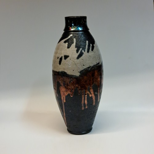 #240734 Raku Vessel Copper/White Crackle Glaze $32 at Hunter Wolff Gallery